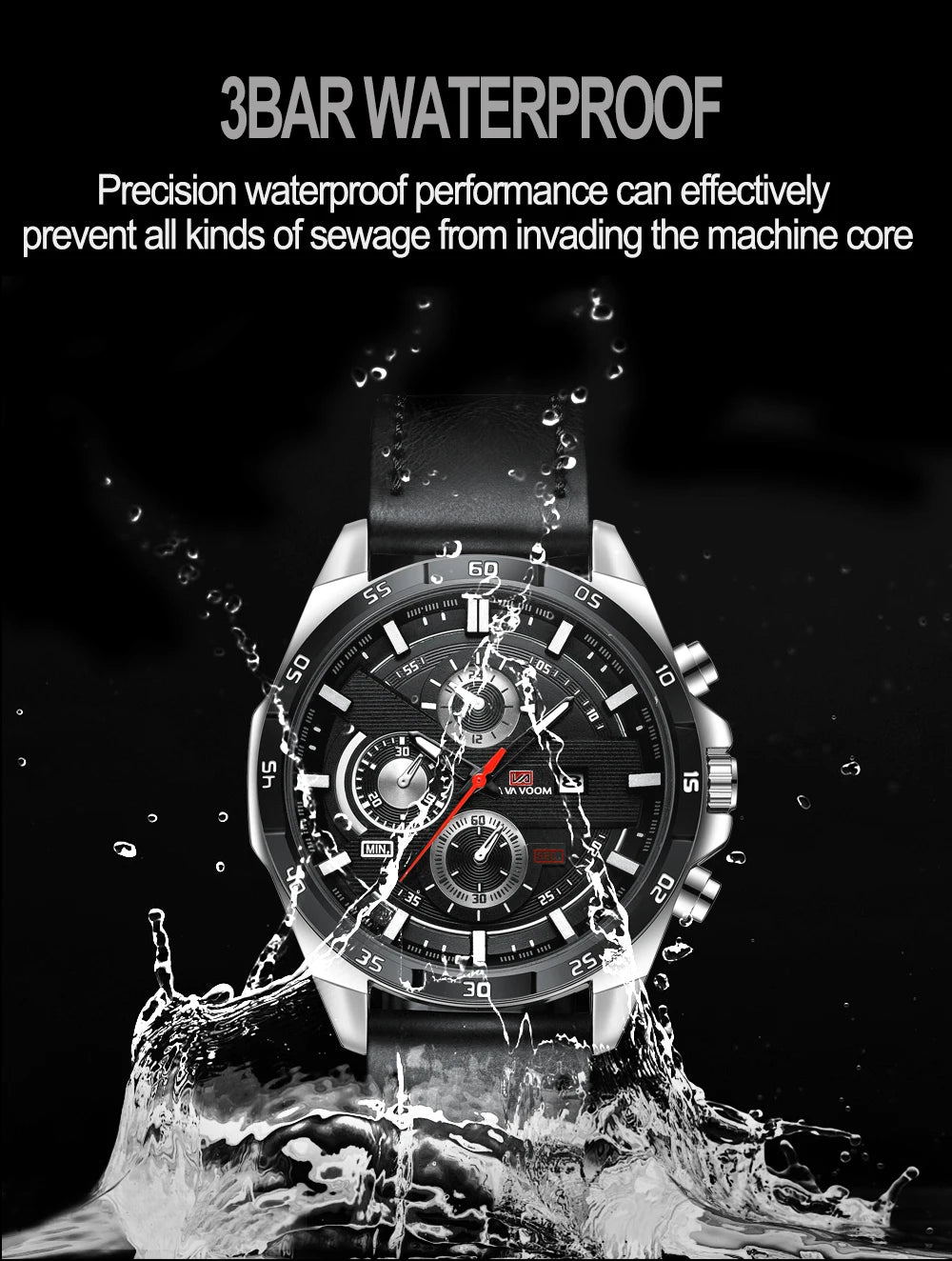 Top Men Watch Sports Style 46mm Large Leather Racing Style Casual Fashion Original Black Rose Gold Calendar Quartz Watch Relogio